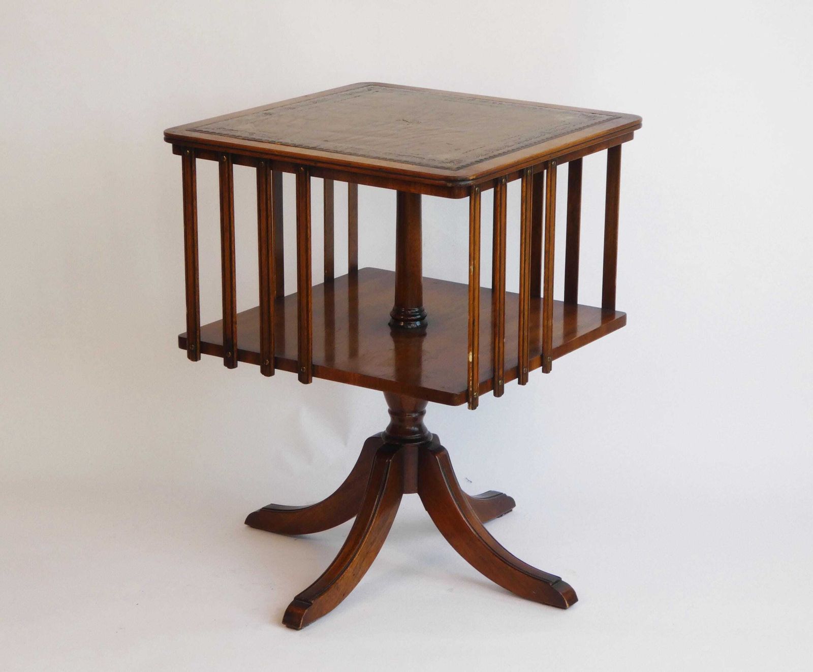 Revolving Victorian Bookcase With Leather, Edwardian Wooden Storage Cabinet, Wooden Inlaid English Bookshelf, Turning Table photo 1473.0