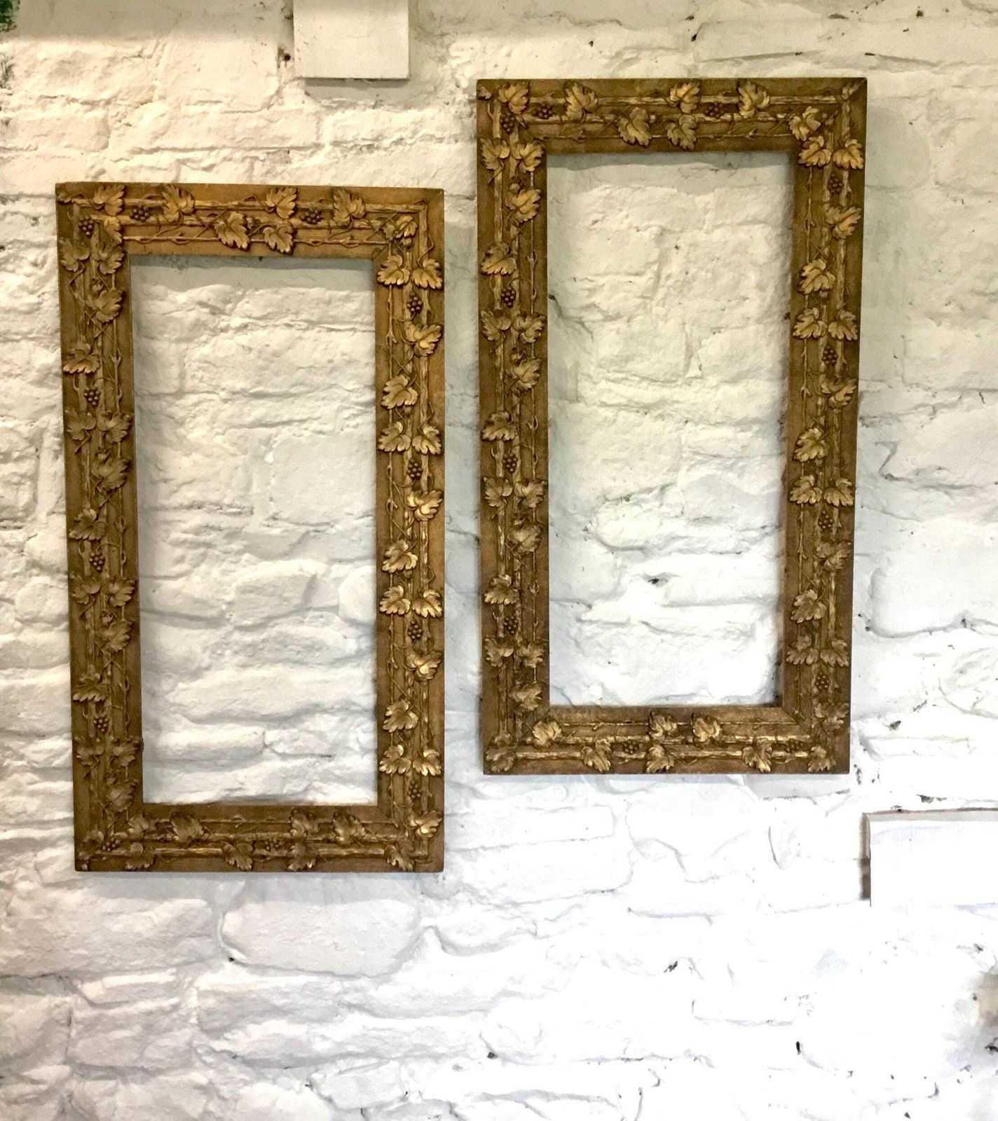 Pair Large Antique Arts & Crafts Picture Frames   Gilt/Gesso/Wood