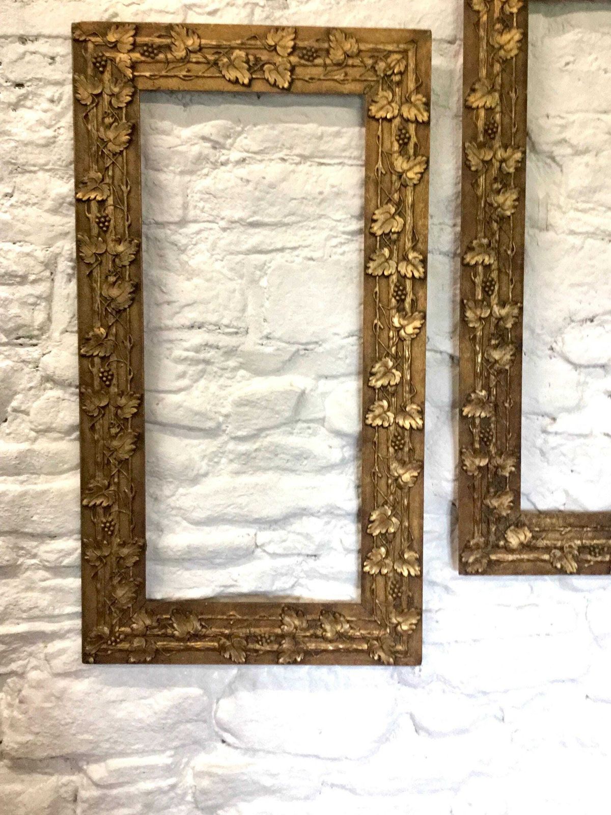 Pair Large Antique Arts & Crafts Picture Frames   Gilt/Gesso/Wood photo furniture