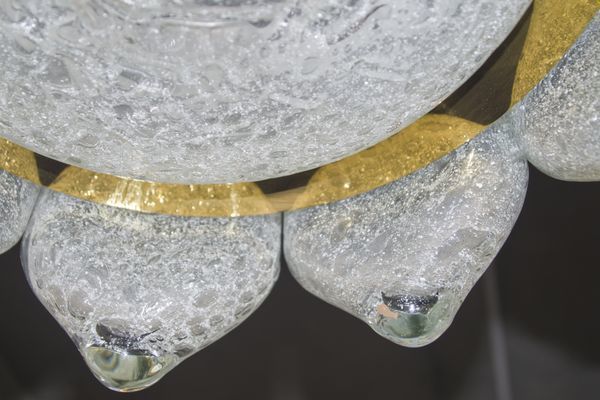 photo vinterior Mid Century Ice Glass Chandelier From Doria