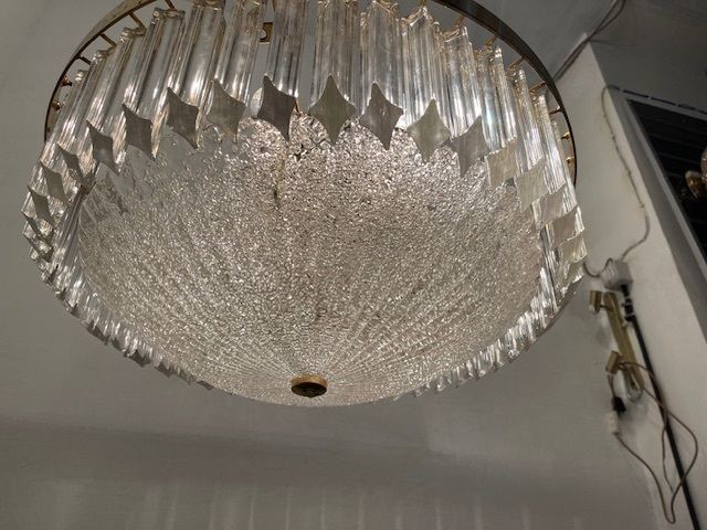 Lighting Large Murano Glass Trilobi Prism Chandelier 1970’s photo