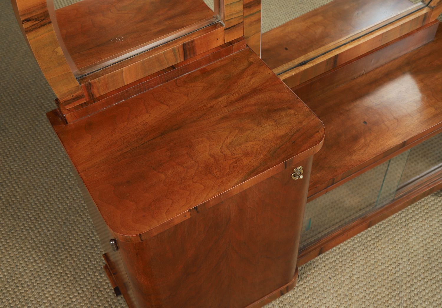 Continental Art Deco Walnut Pedestal Dressing / Vanity Table With Mirrors (Circa 1930) photo vintage