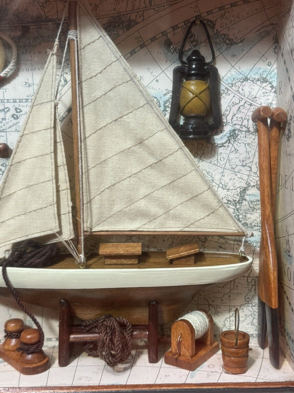 Charming Vintage Sailing Boat Marine Diorama In Case C.1980 photo buy