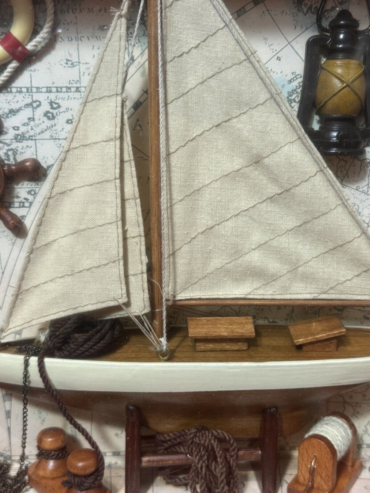 photo for sale Charming Vintage Sailing Boat Marine Diorama In Case C.1980
