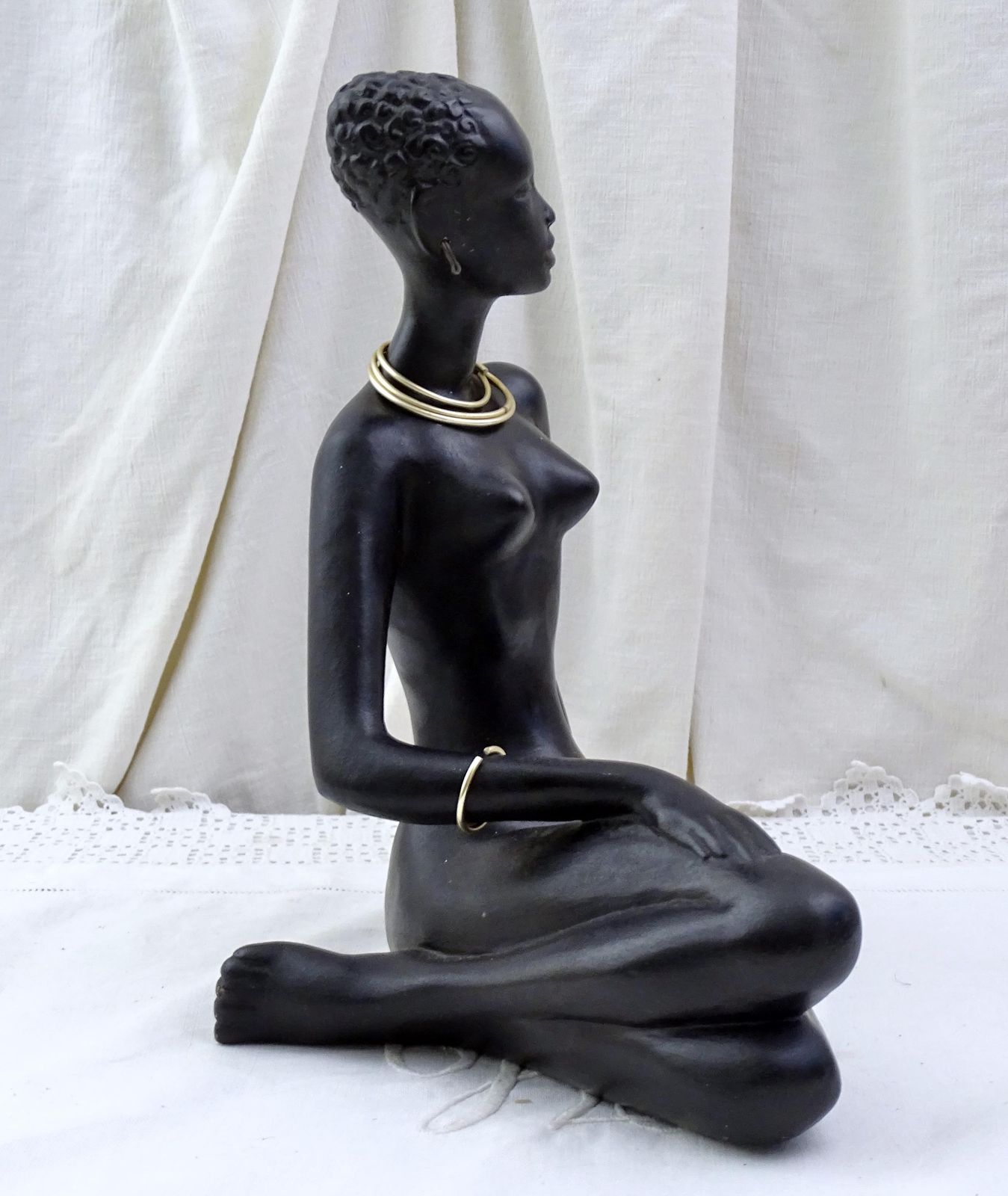 Vintage Keramieken Buste Van Een Jonge Afrikaanse Vrouw Door Marc Henri, Mid Century Aardewerken Sculptuur photo 277.0