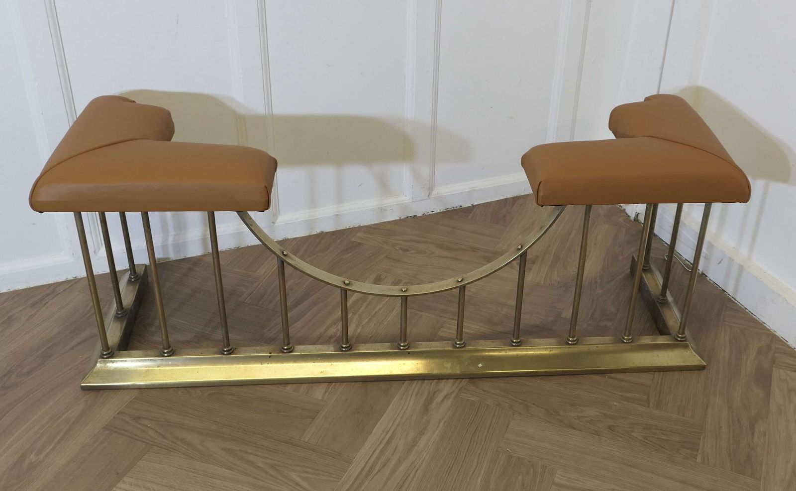 Leather Upholstered Brass Club Fender photo for sale