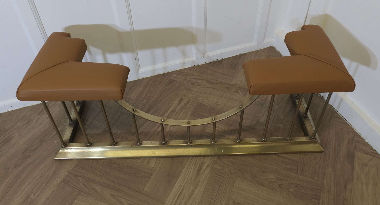 Leather Upholstered Brass Club Fender photo 2160.0