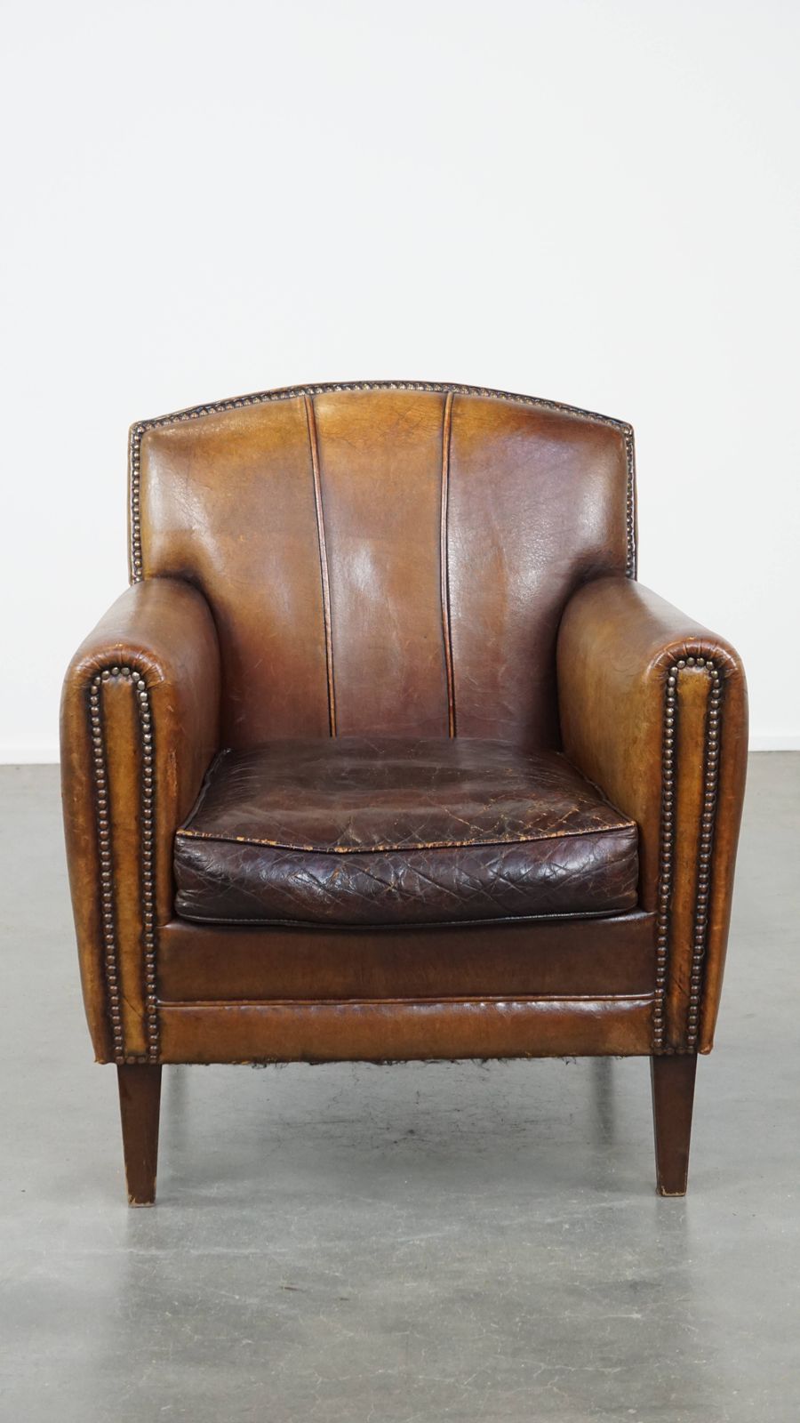 Charming And Characteristic Subtle Patinated Sheepskin Armchair With A Wonderful Patina photo furniture