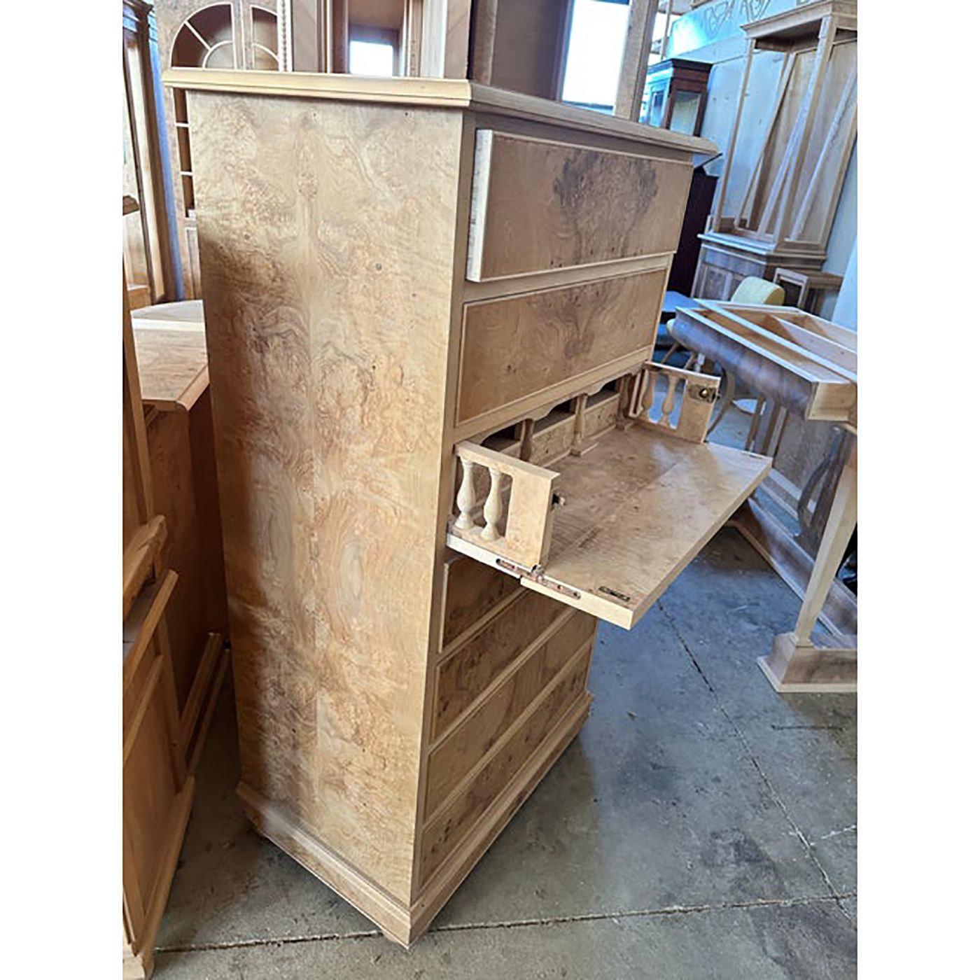 '800 Empire Style Desk Chest Of Drawers In Natural Burl Wood On Ash photo furniture