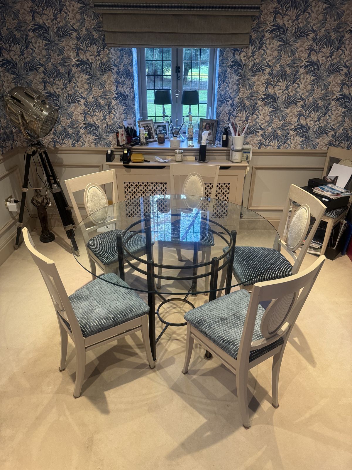 Circular Dining Table And 6 Upholstered Chairs photo furniture