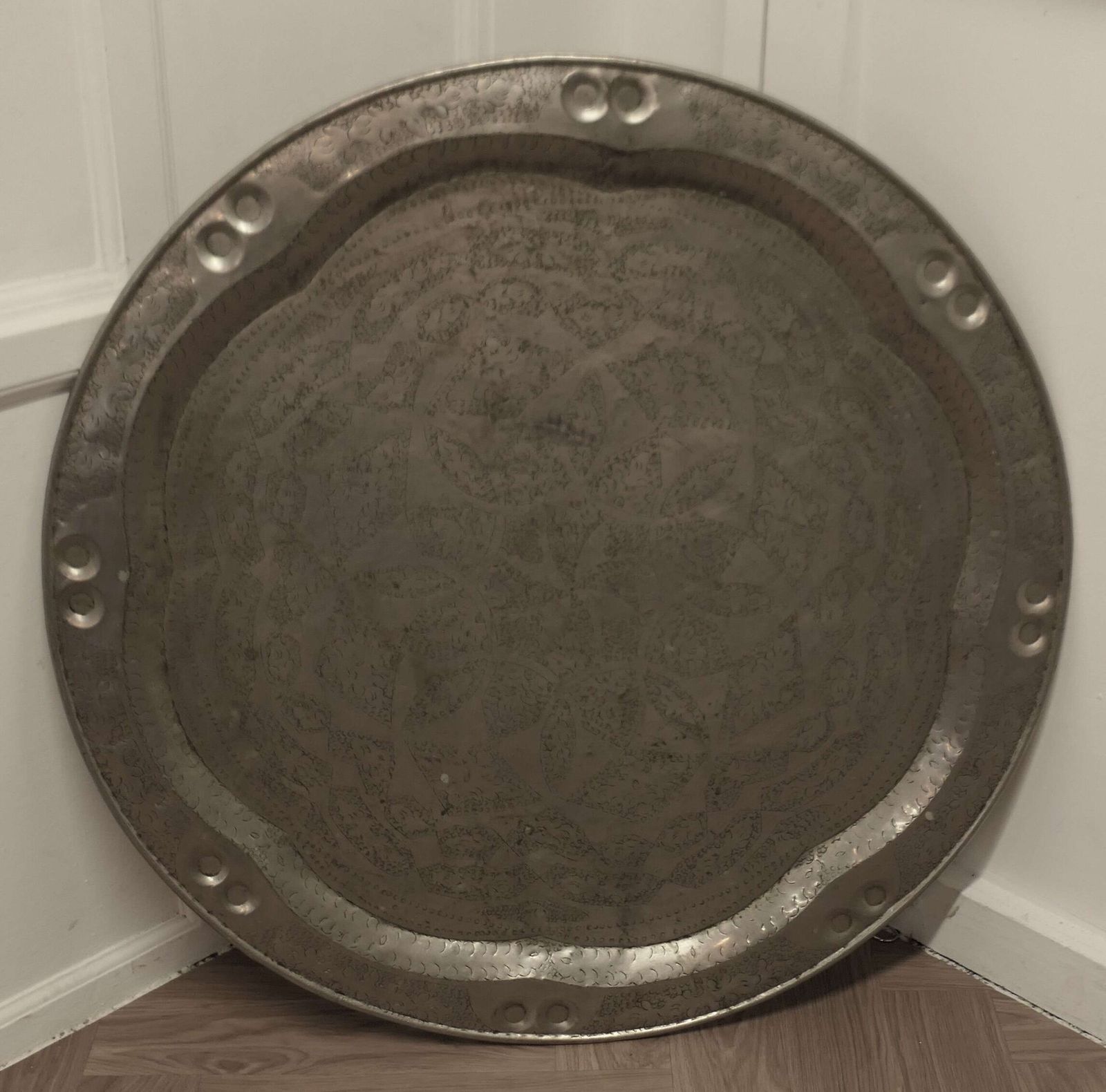 Very Large Arts And Crafts Beaten Pewter Wall Plate photo for sale