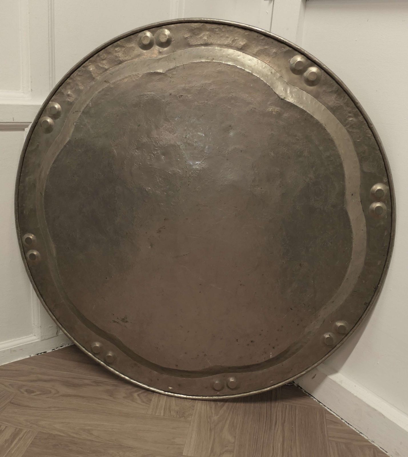 Very Large Arts And Crafts Beaten Pewter Wall Plate photo buy