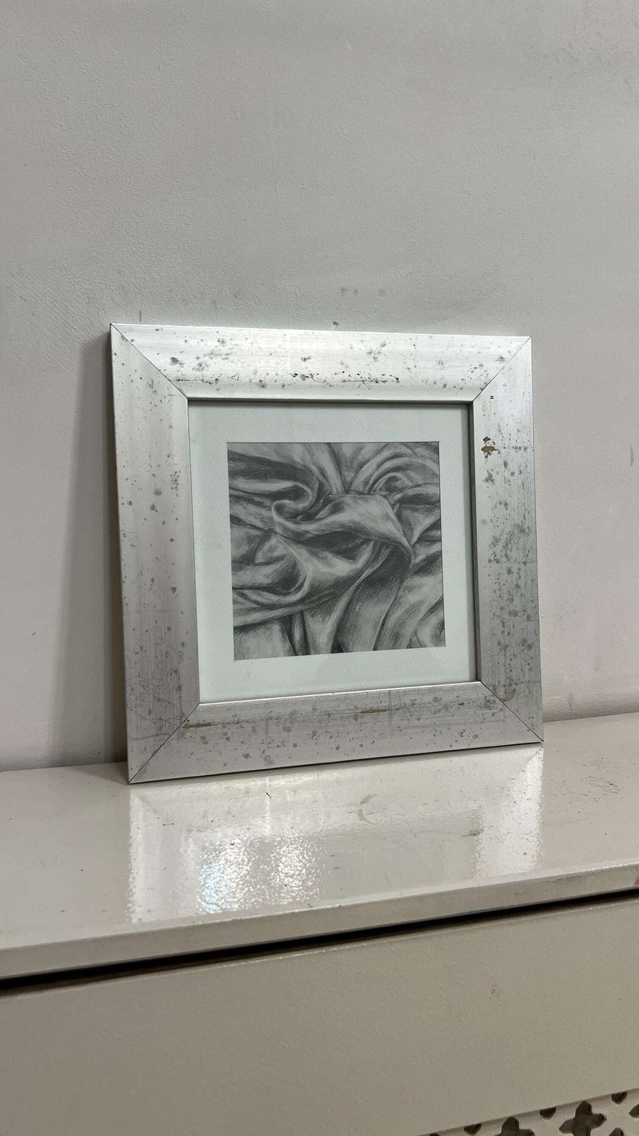 Contemporary Pencil Drawing Of Draped Fabric, Framed And Glazed