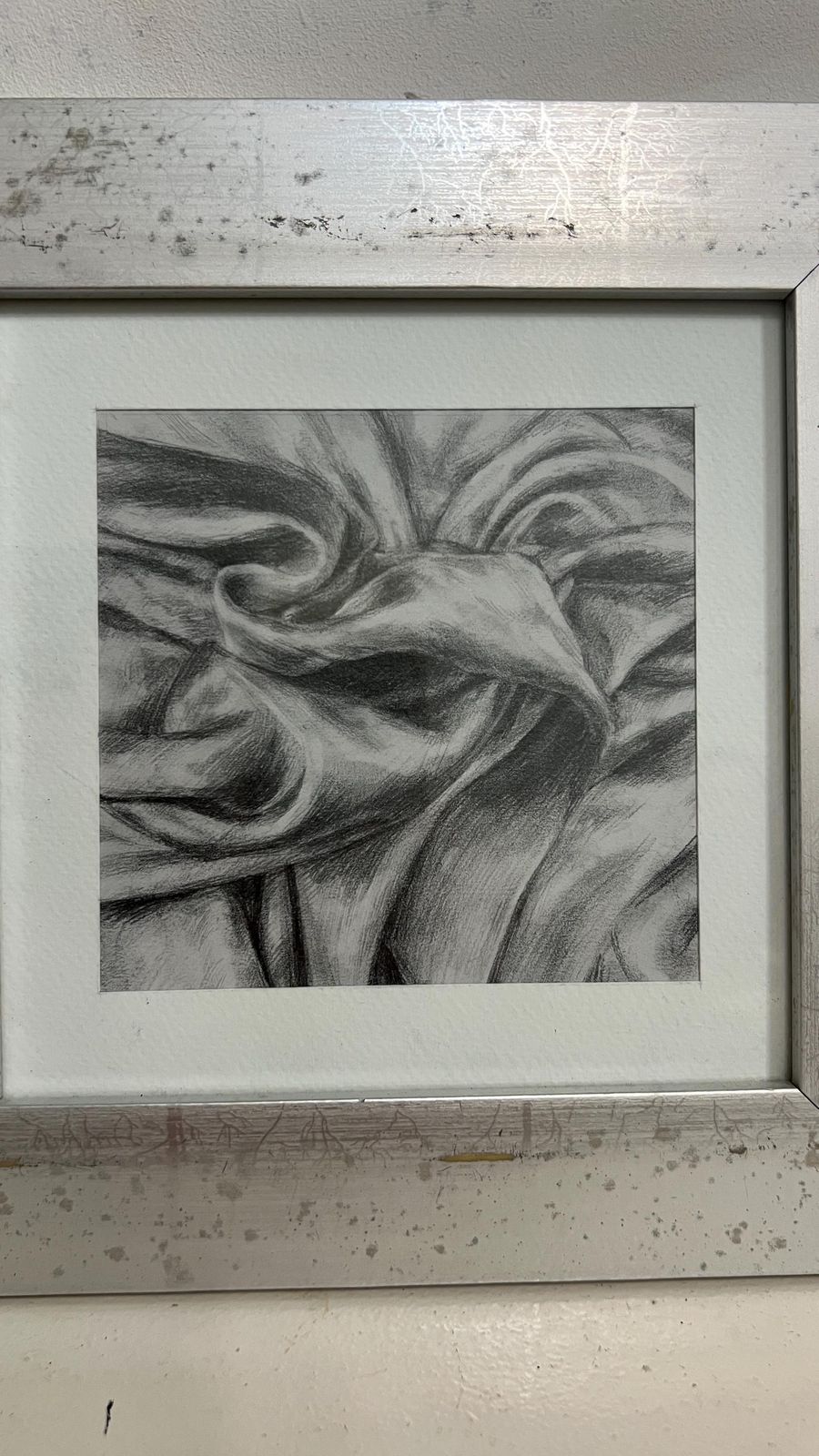 Contemporary Pencil Drawing Of Draped Fabric, Framed And Glazed photo for sale