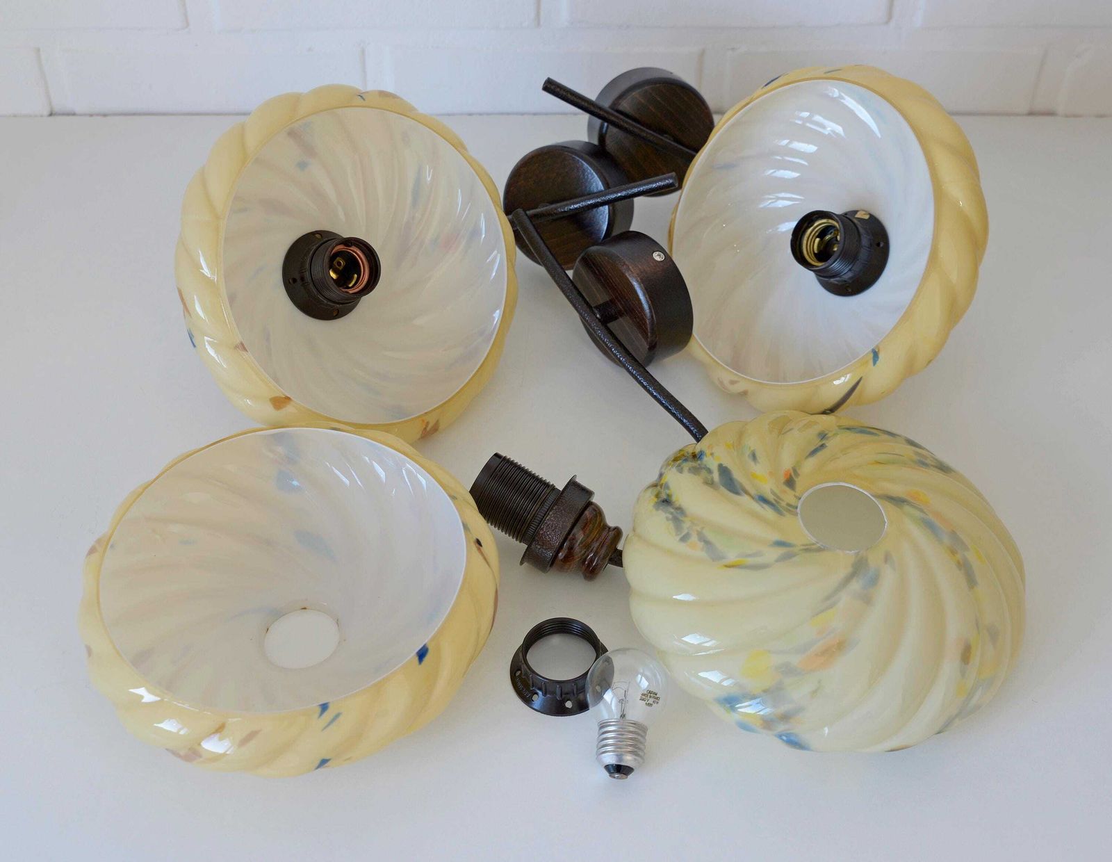 Set Of 3 / Art Deco Sconces / Redesign / Antique Wall Lamp / Old Lighting / Hand Blown Glass / Yugoslavia 1930's / Light Fixtures photo vintage
