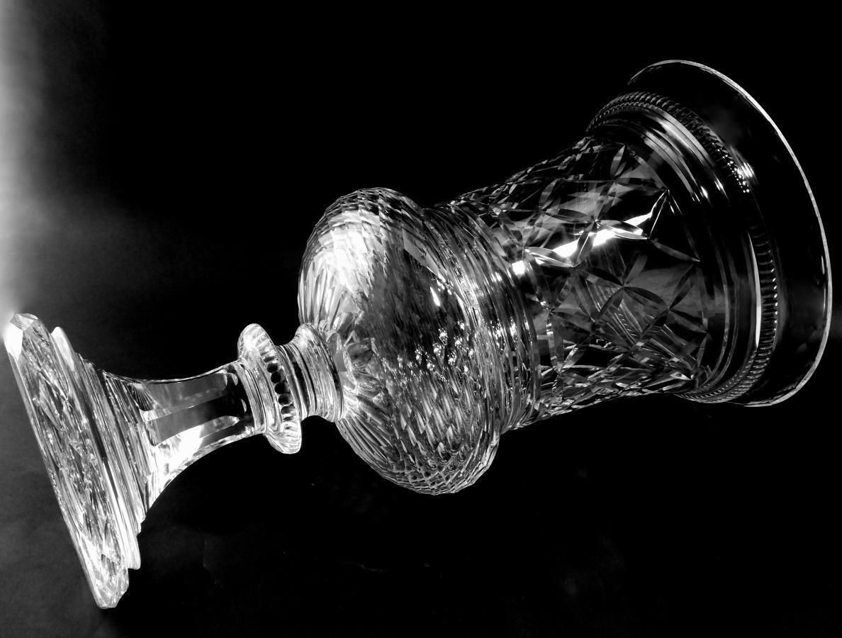 Florentine Renaissance Style Huge Italian Cut And Ground Crystal Medici Vase photo vinterior