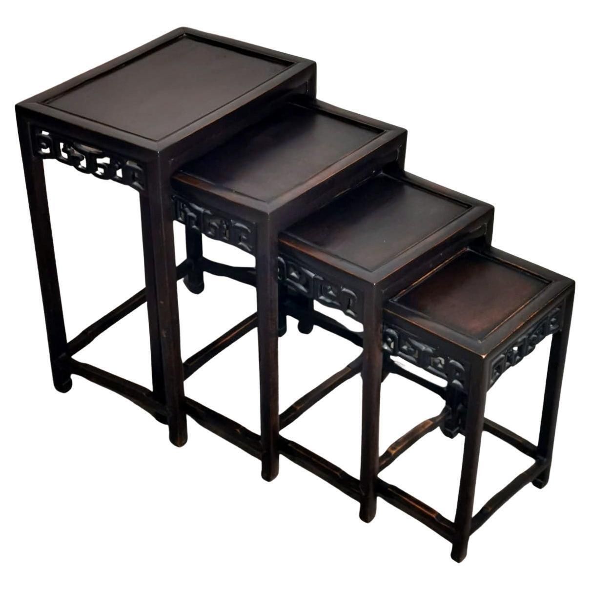 Qing Dynasty Style Set Of 4 Chinese Wooden Nesting Side Tables