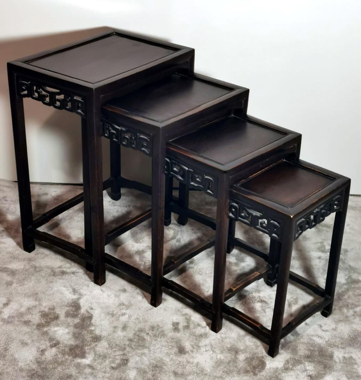 Qing Dynasty Style Set Of 4 Chinese Wooden Nesting Side Tables photo furniture