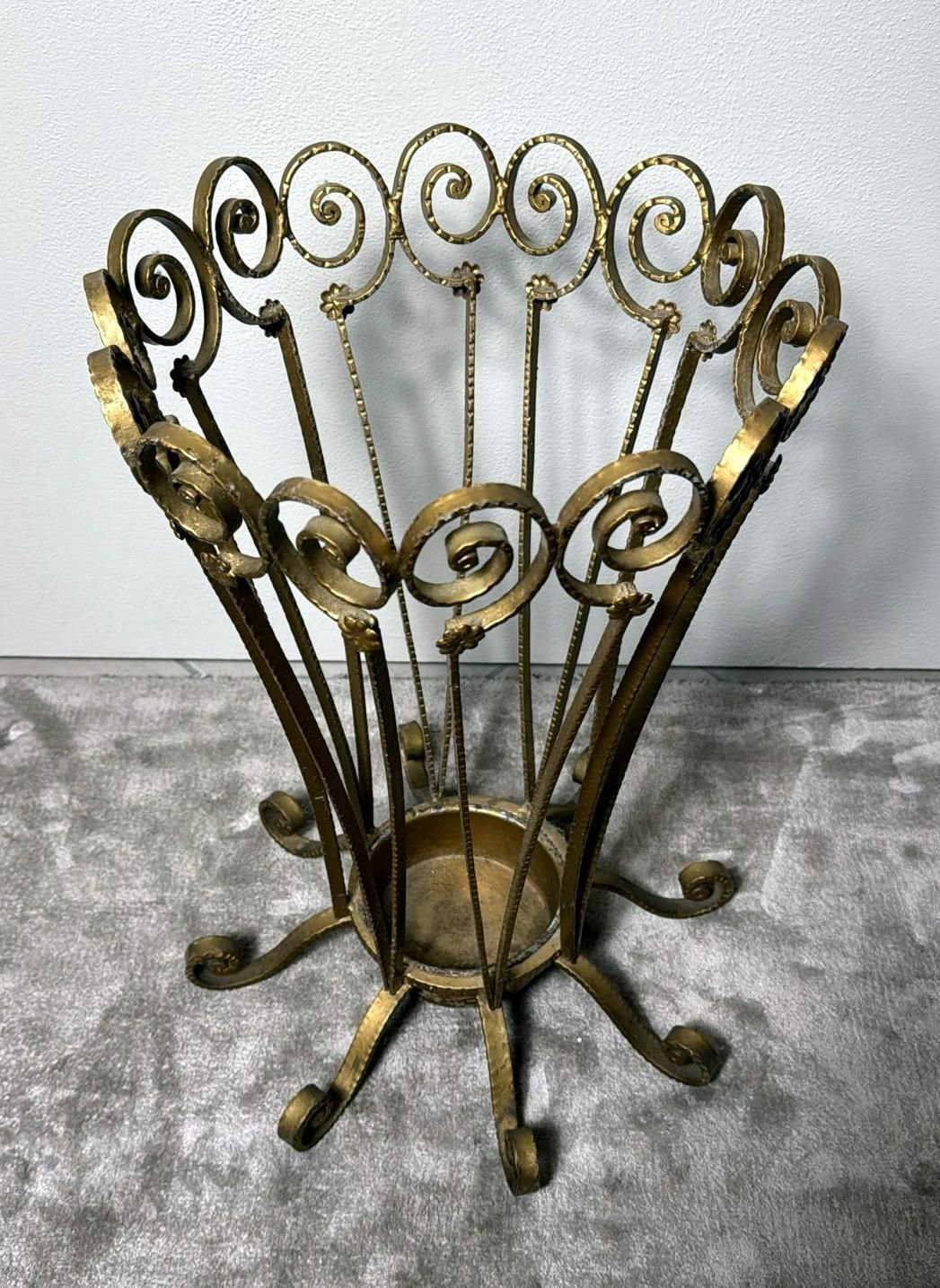 Pier Luigi Colli Style Gilded Wrought Iron Umbrella Stand photo for sale