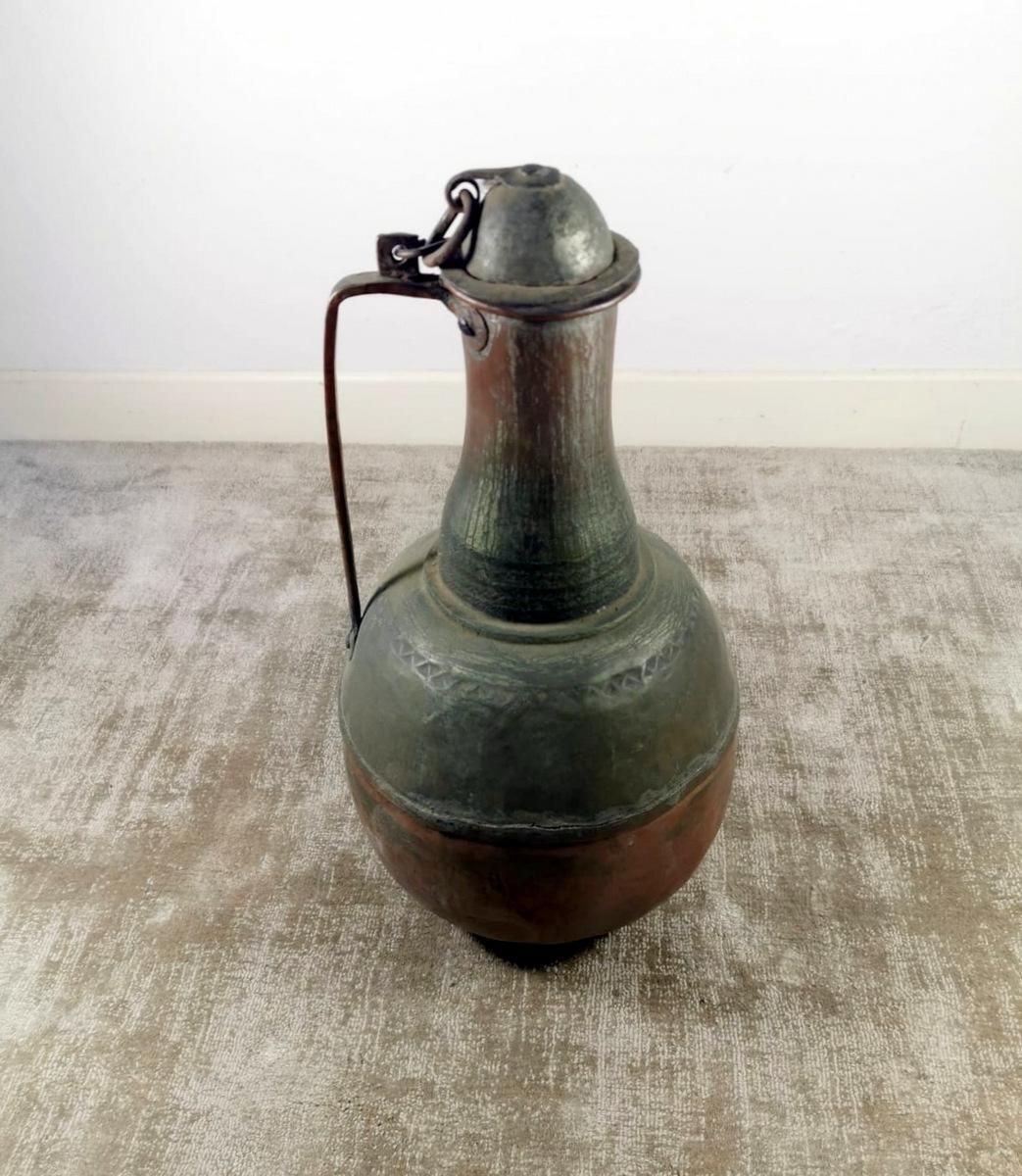Antique Spanish Copper Jug With Lid All Hand Forged With A Beautiful Patina photo furniture