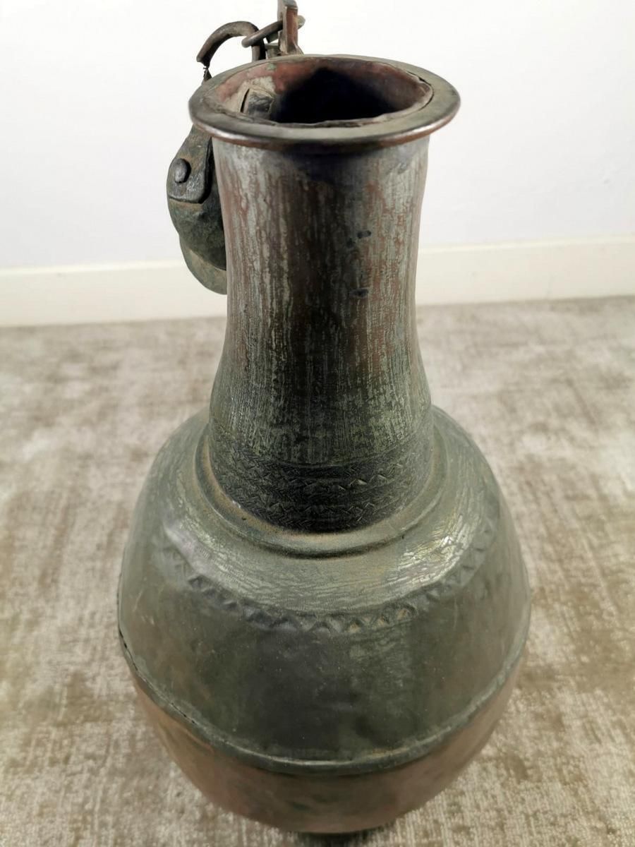 Antique Spanish Copper Jug With Lid All Hand Forged With A Beautiful Patina photo vinterior