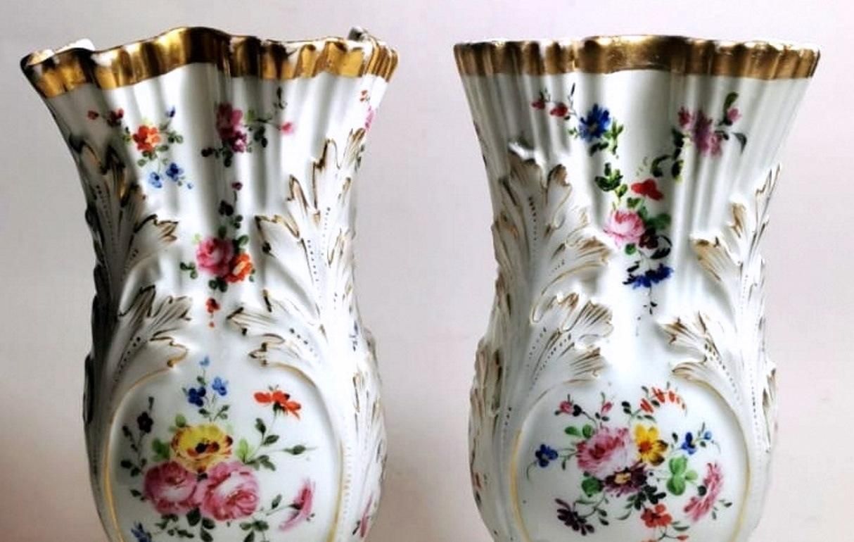 Porcelain De Paris Napoleon III Style Pair Of Shaped Vases Hand Decorated photo Home Decor