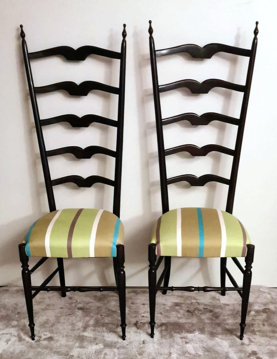 Paolo Buffa Style Pair Of Chiavari Chairs In Italian Wood With High Backrest photo furniture