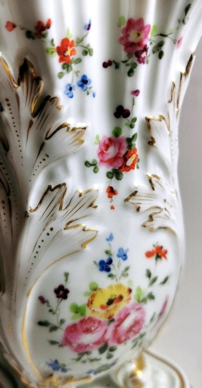 Porcelain De Paris Napoleon III Style Pair Of Shaped Vases Hand Decorated photo vintage