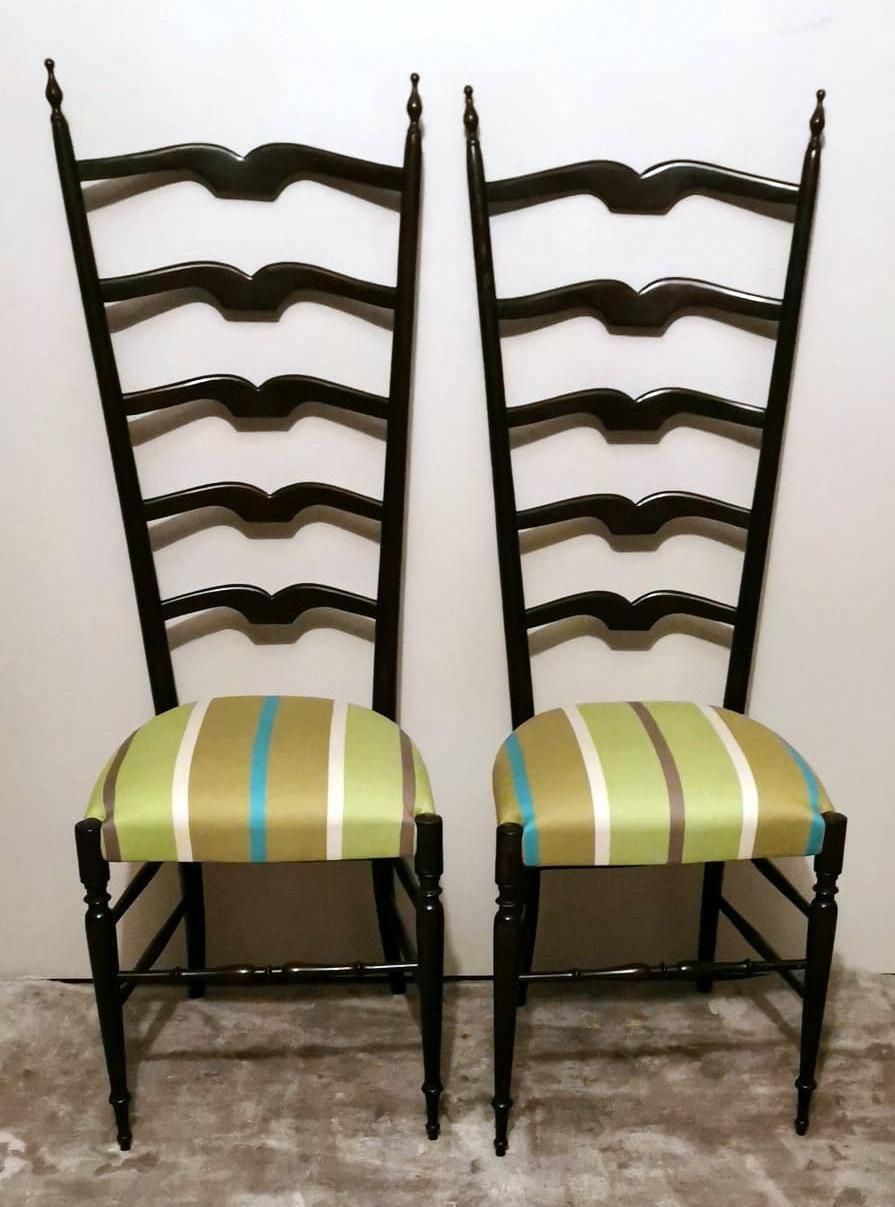 Paolo Buffa Style Pair Of Chiavari Chairs In Italian Wood With High Backrest photo for sale