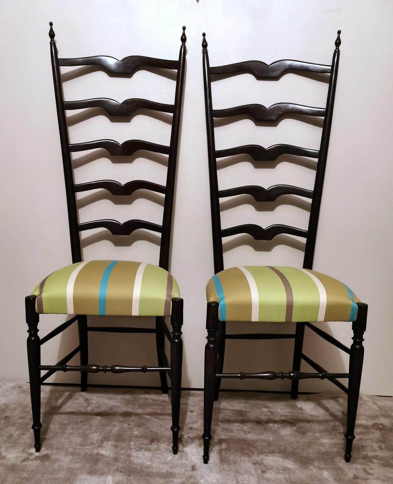 Paolo Buffa Style Pair Of Chiavari Chairs In Italian Wood With High Backrest photo Furniture