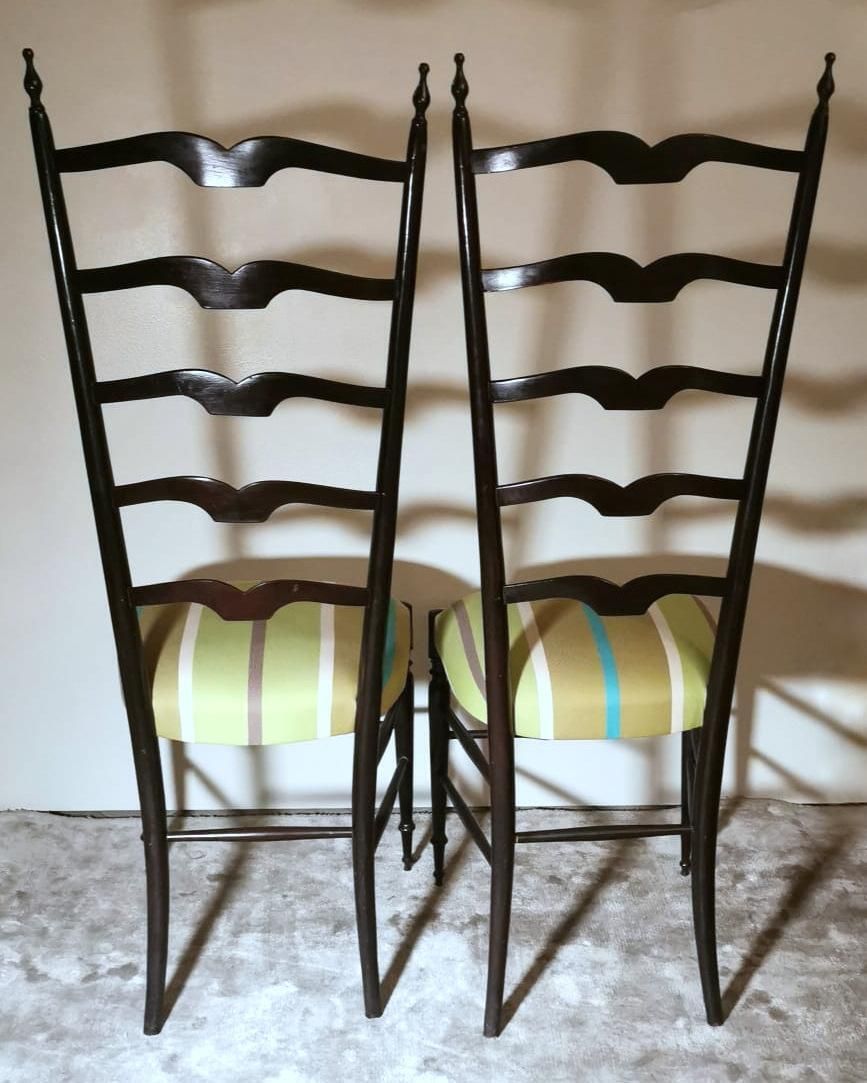 Paolo Buffa Style Pair Of Chiavari Chairs In Italian Wood With High Backrest photo buy