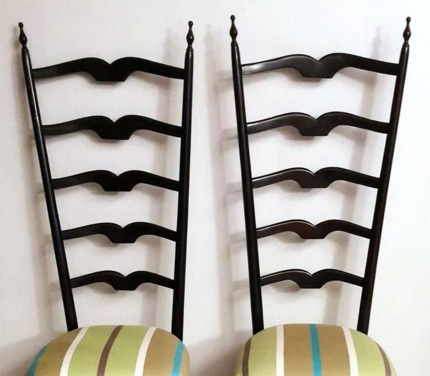 Paolo Buffa Style Pair Of Chiavari Chairs In Italian Wood With High Backrest photo vintage