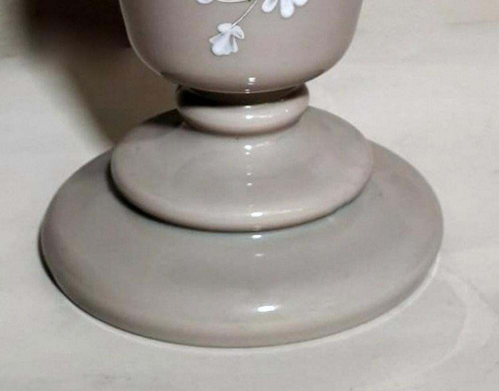 French Grey Opaline Glass Vase With Hand Painted Flowers Liberty Style photo 287.0