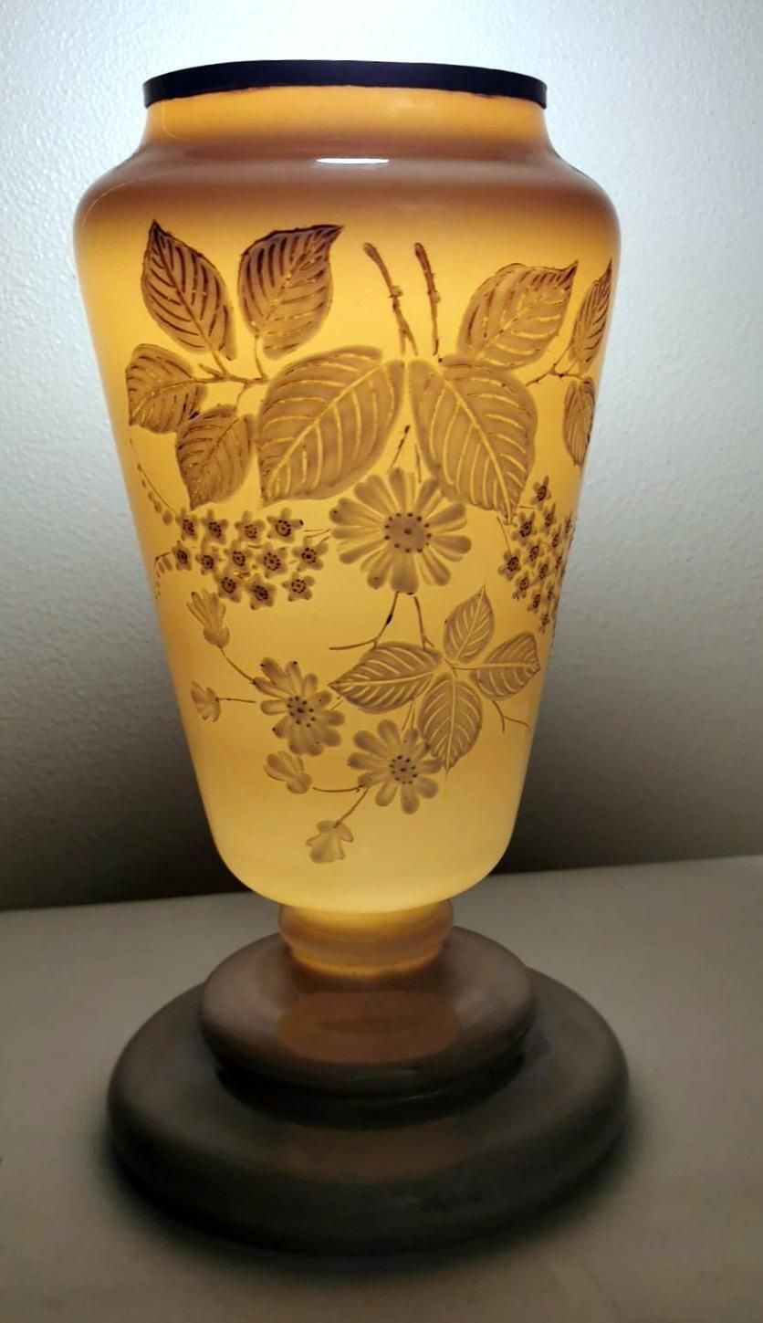 photo furniture French Grey Opaline Glass Vase With Hand Painted Flowers Liberty Style