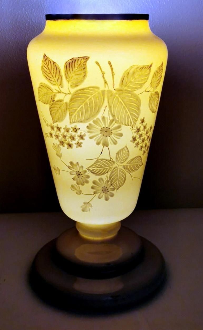 287.0 French Grey Opaline Glass Vase With Hand Painted Flowers Liberty Style photo