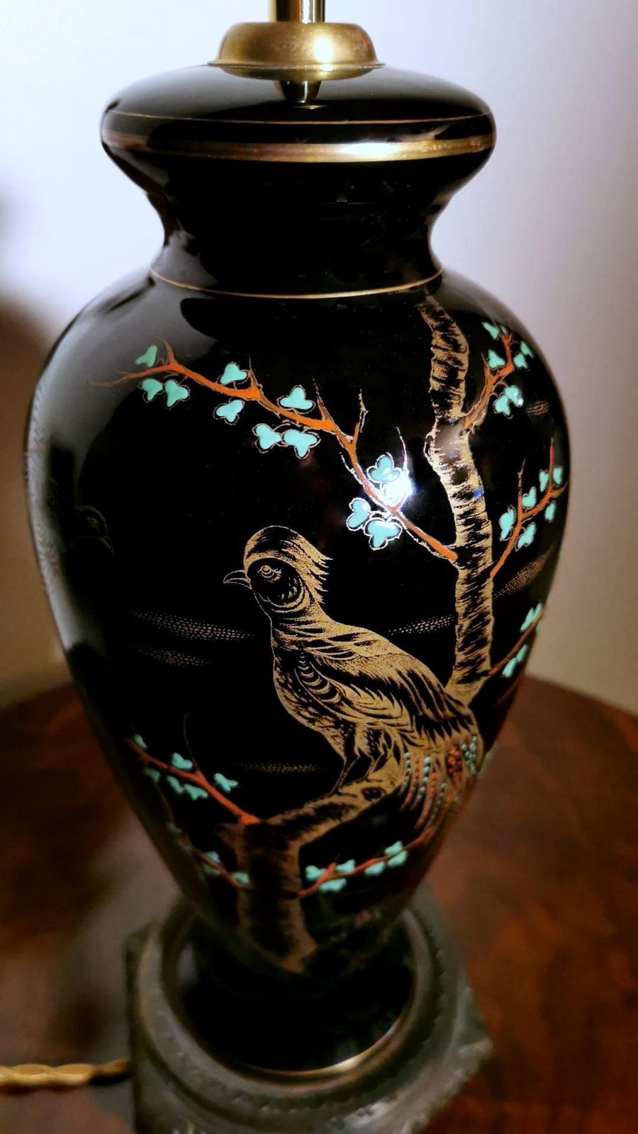 Porcelaine De Paris Rare French Lamp In Black Polished Porcelain Hand Painted photo vinterior