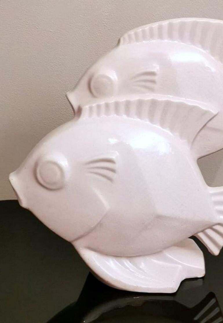 photo for sale Art Deco French Sculpture Of Two Fish In Craquelé Porcelain