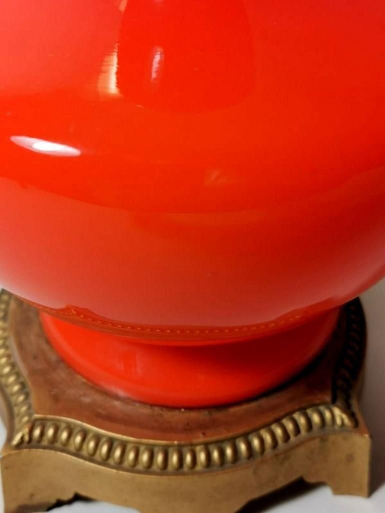 photo furniture Napoleon III Style French Opaline Orange Glass Lamp Golden Brass Base