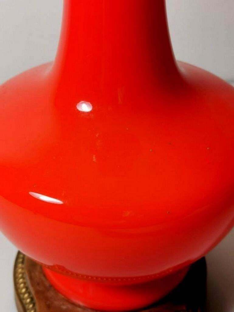 photo for sale Napoleon III Style French Opaline Orange Glass Lamp Golden Brass Base
