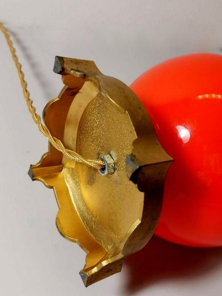 Lighting Napoleon III Style French Opaline Orange Glass Lamp Golden Brass Base photo