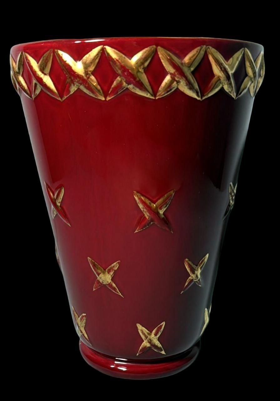 Saint Clement Blanche Letalle French Art Deco Vase In Ceramic And Pure Gold photo for sale