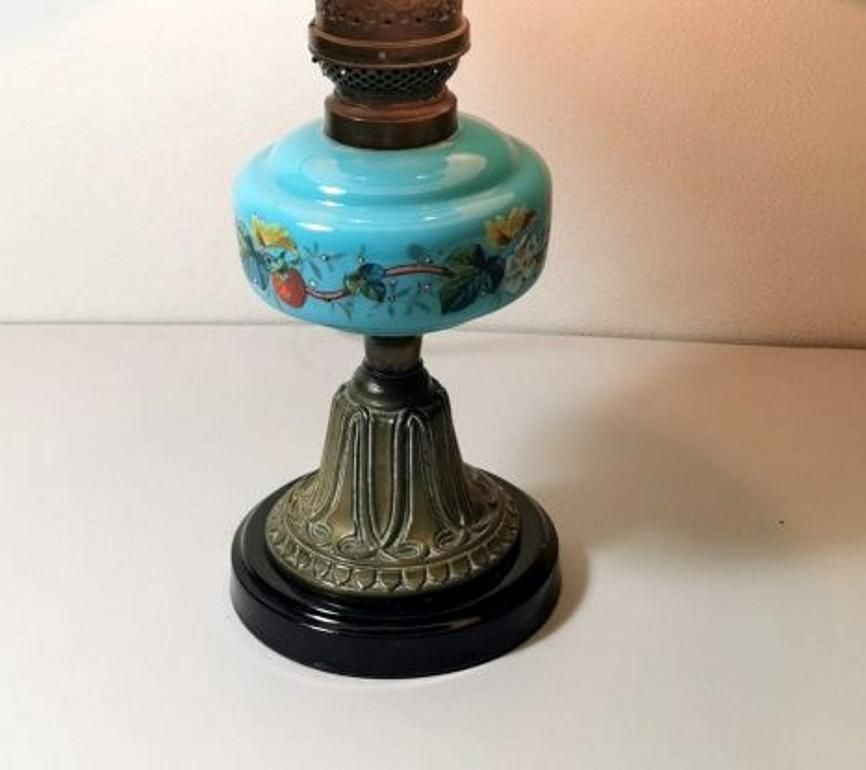 Louis Philippe Style French Opaline Blue Glass Lamp Decorated And Golden Brass photo 635.0