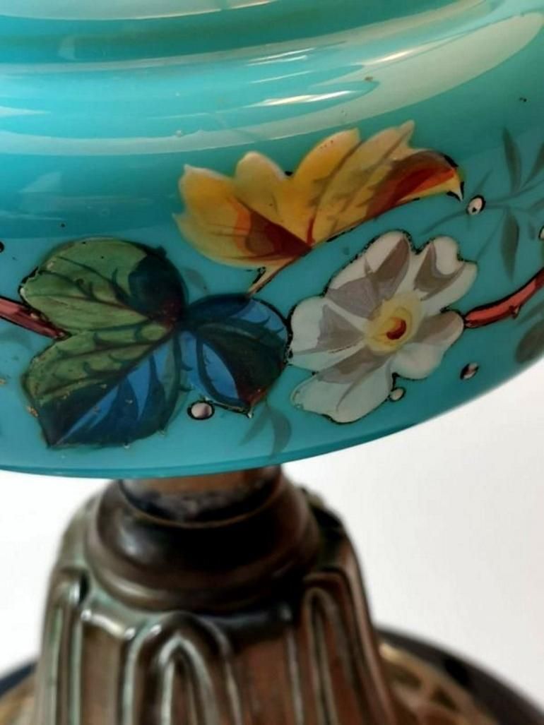 photo vinterior Louis Philippe Style French Opaline Blue Glass Lamp Decorated And Golden Brass