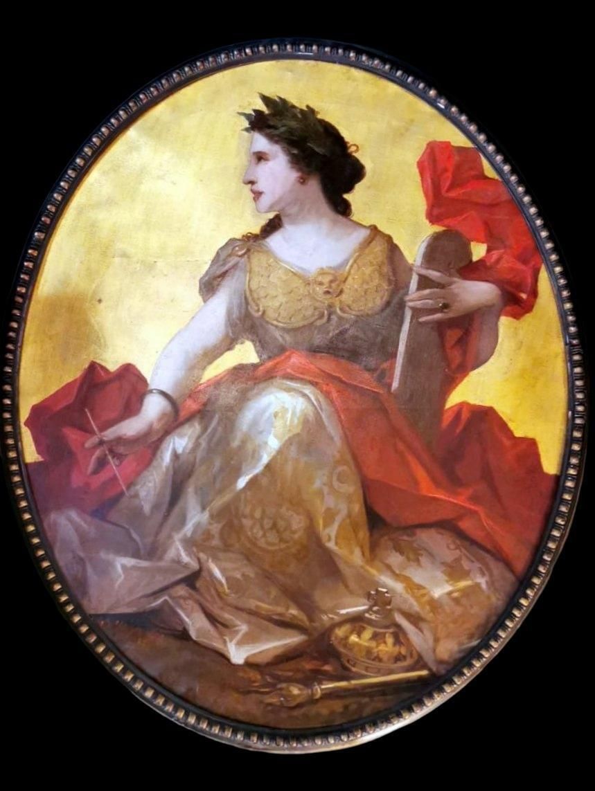 Napoleon III Style Large Oil On Canvas French Subject Calliope Gold Background photo Art