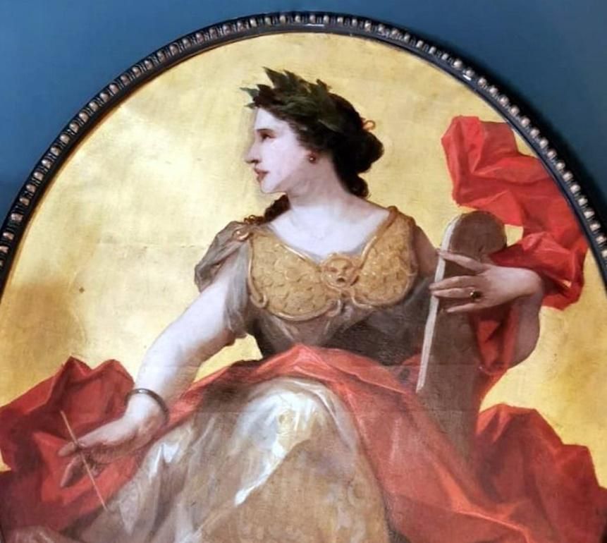 Napoleon III Style Large Oil On Canvas French Subject Calliope Gold Background photo 6757.0