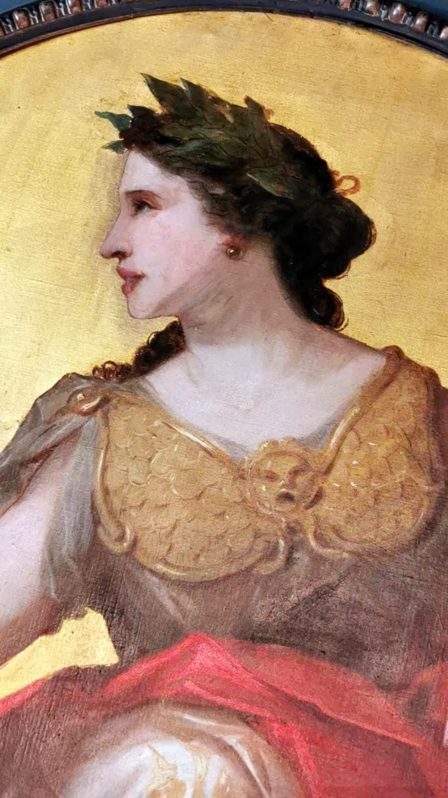6757.0 Napoleon III Style Large Oil On Canvas French Subject Calliope Gold Background photo