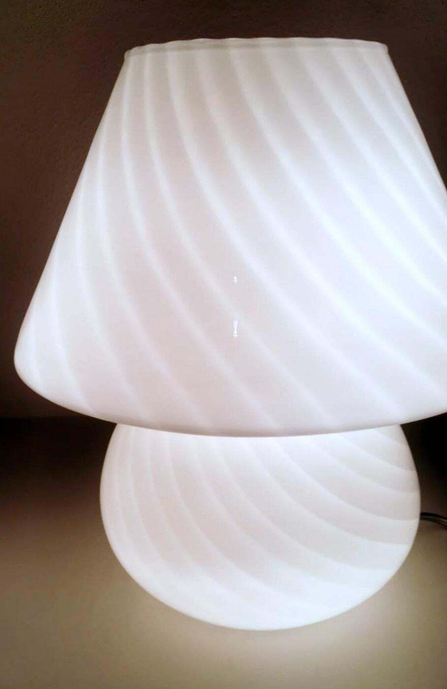 1098.0 Murano Venini Style Pair Of Mushroom Shaped Opal Glass Spiral Lamps photo