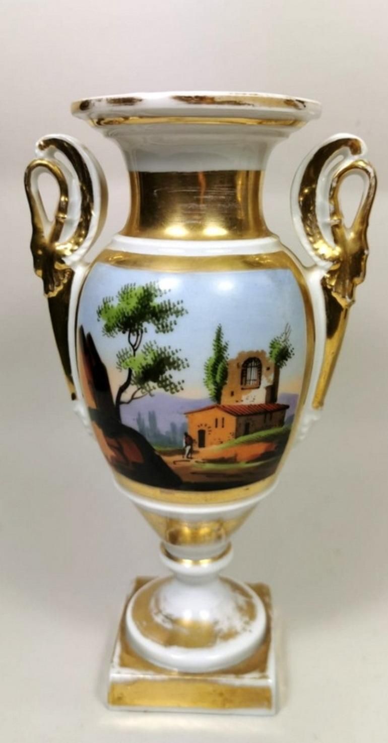 Porcelain De Paris Pair Of Hand Painted Vases Napoleon III, France photo Home Decor