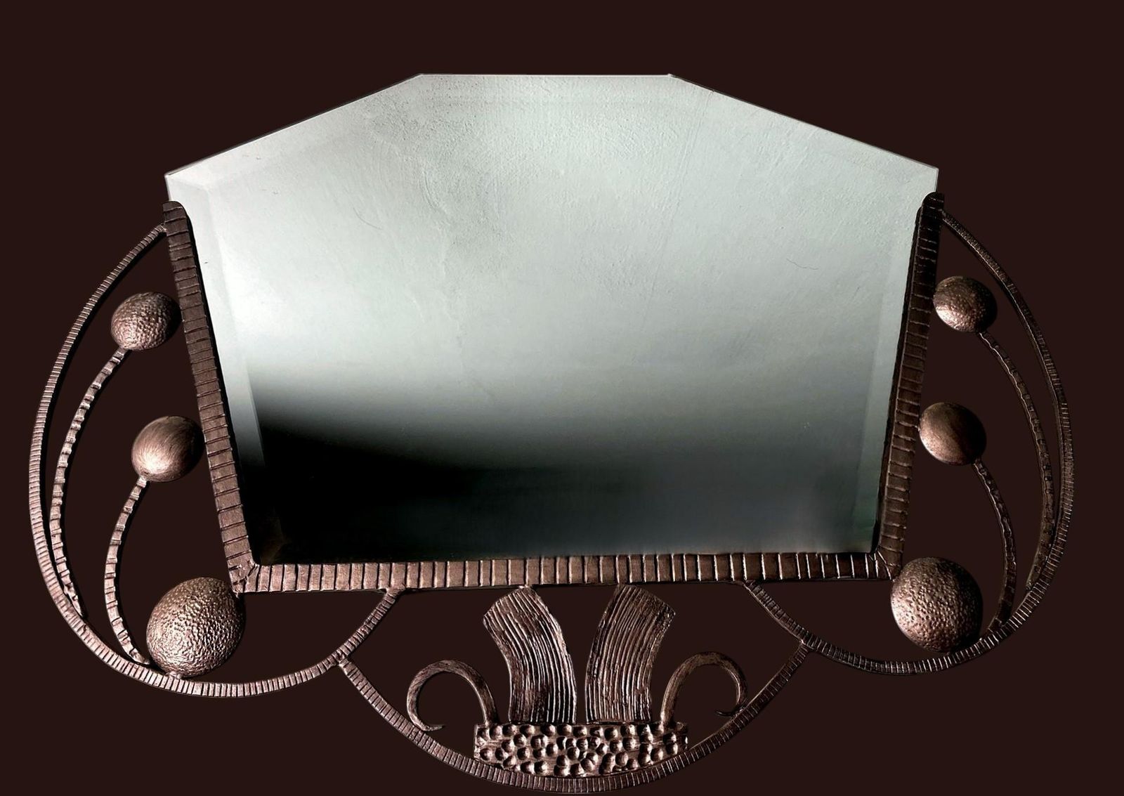 French Art Nouveau Wrought Iron Mirror With Beveled Glass photo for sale