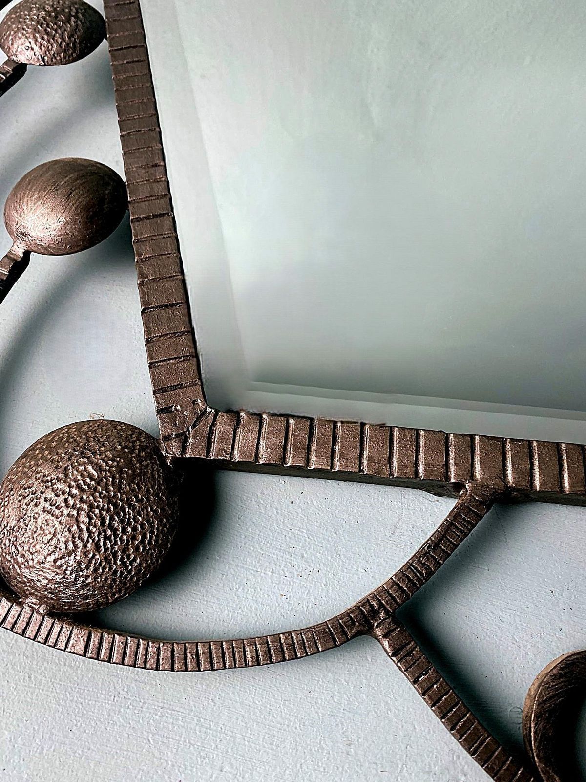 French Art Nouveau Wrought Iron Mirror With Beveled Glass photo buy